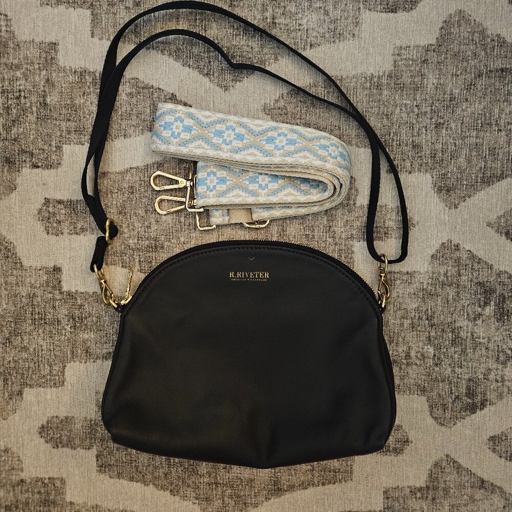 R. Riveter The Hopper Crossbody in Black Leather w/ Bonus Strap